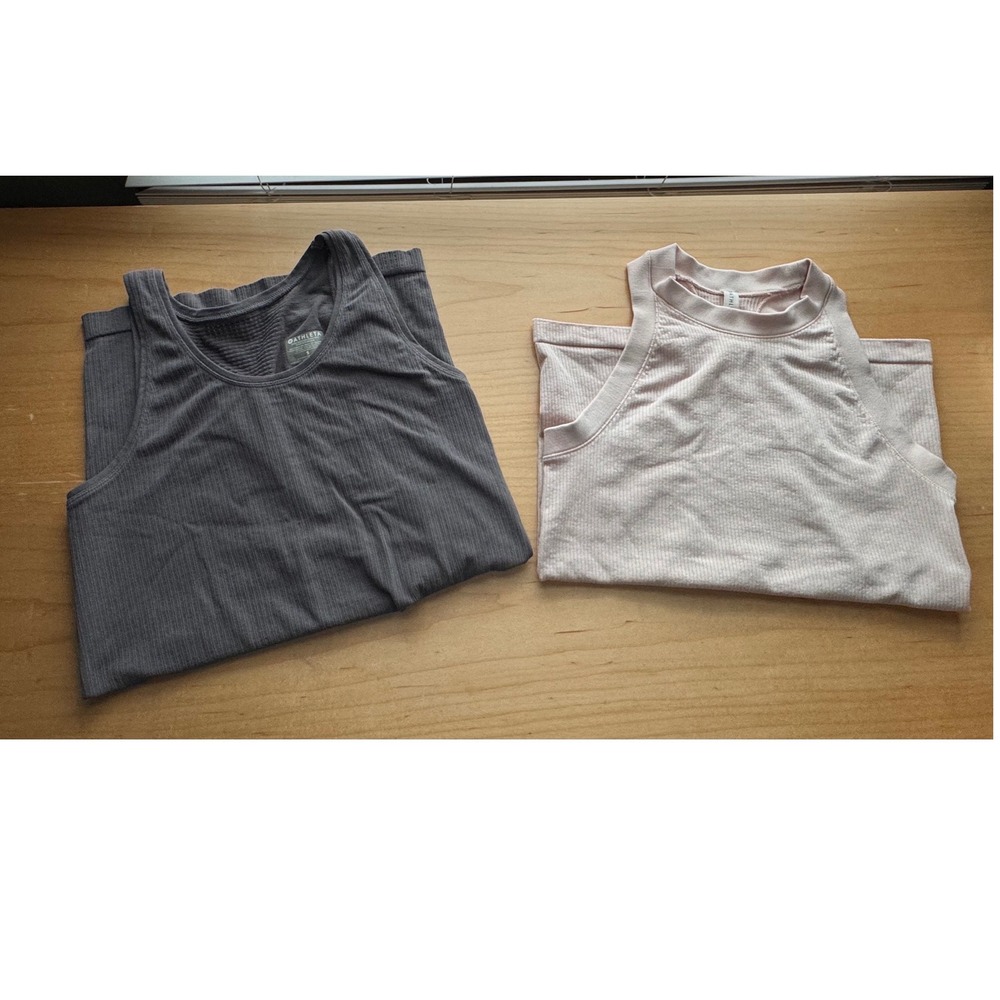 Athleta Seamless Ribbed Tank Top Bundle Grey Pink High‎ Neck Scoop Neck Small S